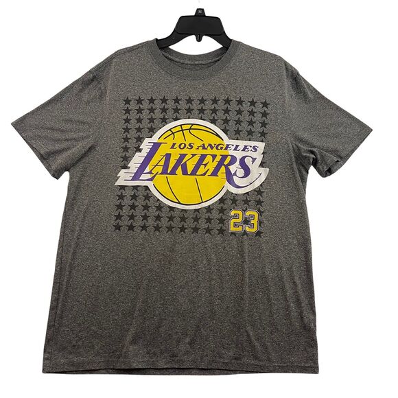 NBA Los Angeles Lakers T Shirt Mens Large Gray Lebron James #23 Jersey Tee - Picture 1 of 13